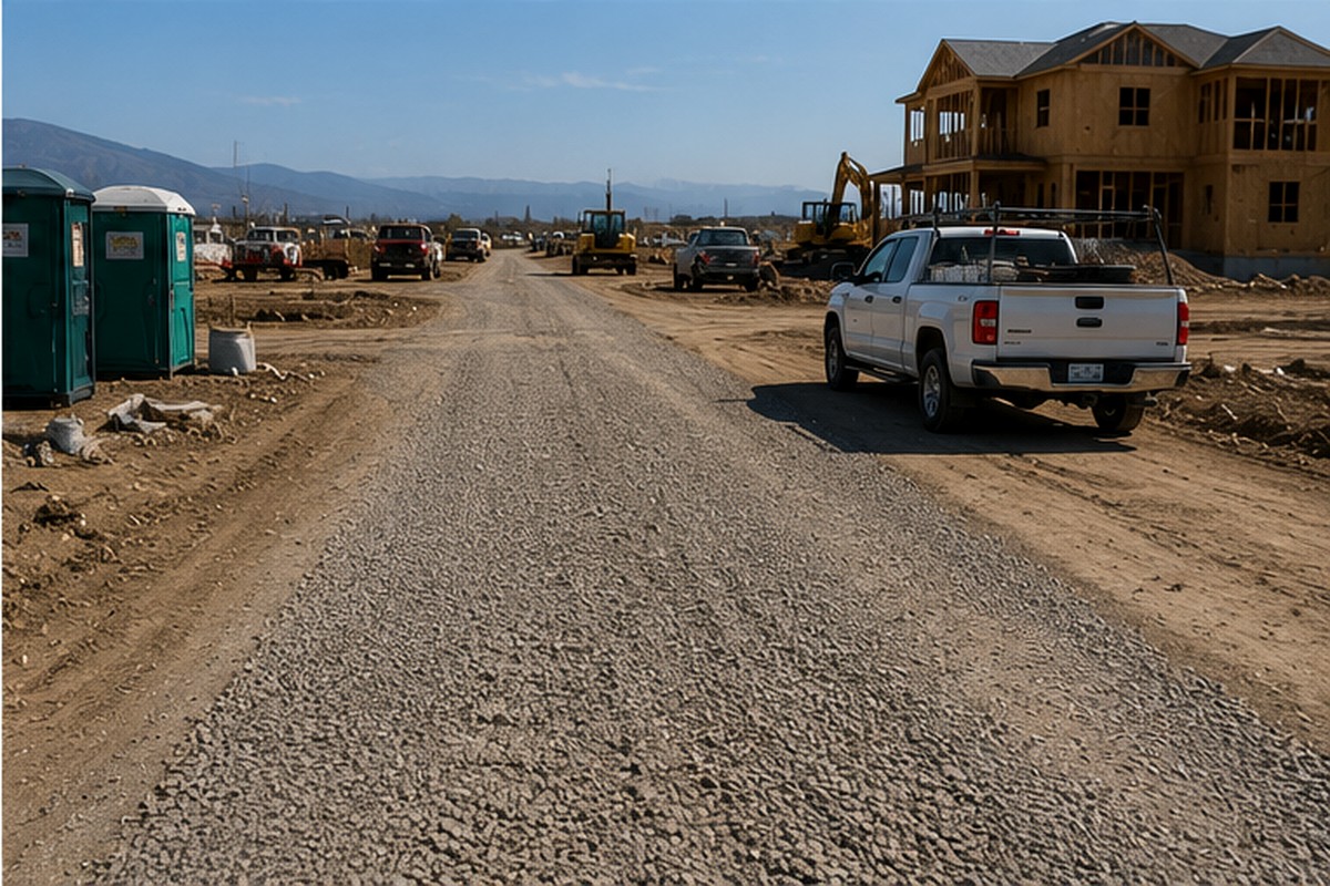 Construction site access road and project support area